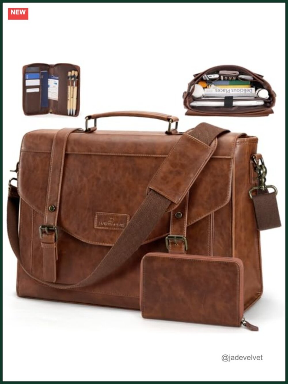 Vintage PU Leather Messenger Bag for Men Laptop 15.6 Inch Briefcase Satchel